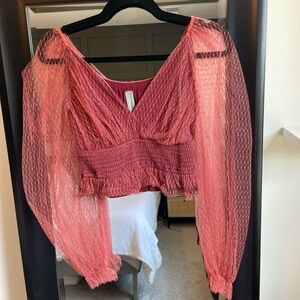 Anthropologie Coral Sheer Sleeve Blouse
